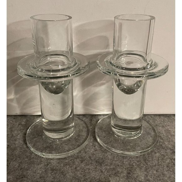 Krosno Poland Accents Vintage Flared Ringed Candle , Clear Lead Crystal   #1174 - Picture 1 of 3